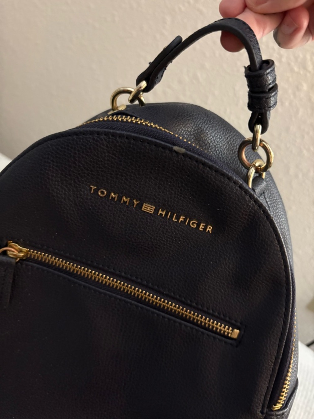 Tommy Hilfiger Black Mini Backpack with Gold Hardware